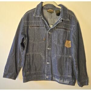 Rare Timberland Denim Jacket Chore Utility Style Button Front Sz L (Y 16-18)